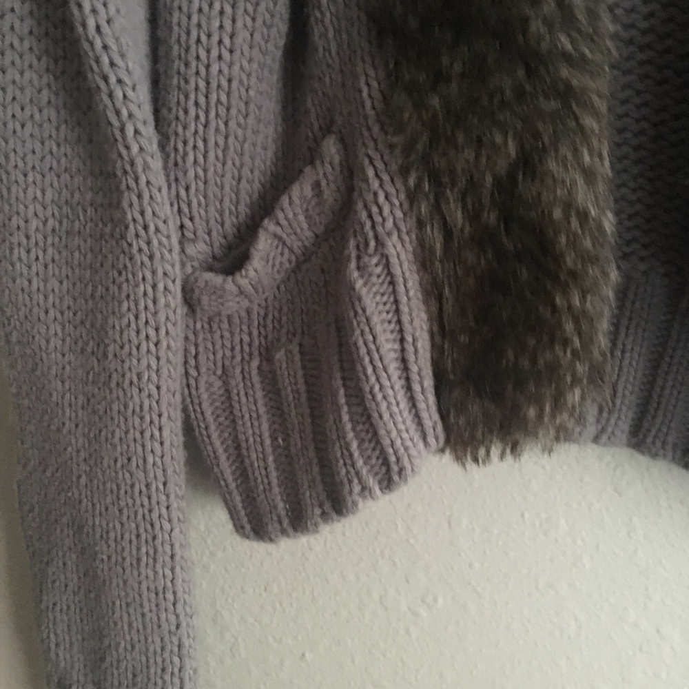 Chunky Grey Zara Knit Open Sweater Cardigan with Faux Vegan Fur - Picture 7 of 8